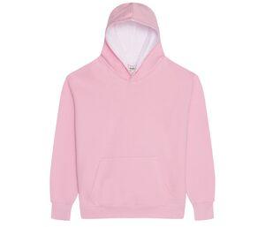 AWDIS JH03J - Sweat enfant capuche contrastée Baby Pink/Arctic White