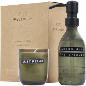 WELLmark 126311 - Wellmark Discovery 200 ml hand soap dispenser and 150 g scented candle set - dark amber fragrance Forest Green